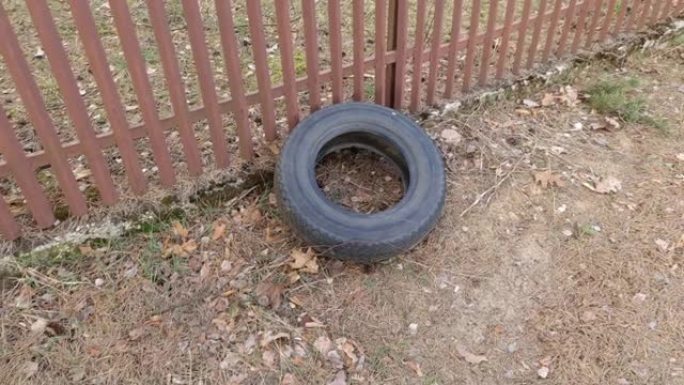 用于回收的旧轮胎。废旧橡胶轮胎的再利用