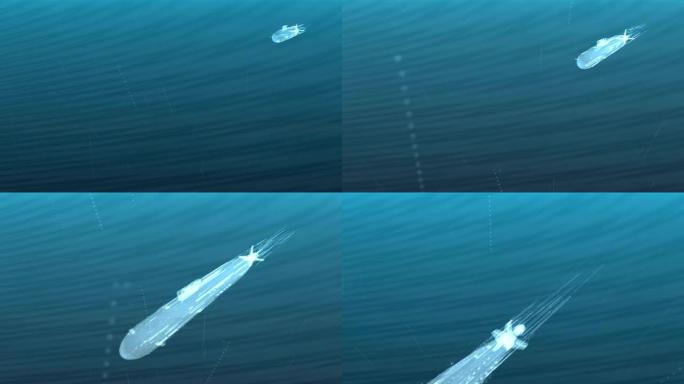 装饰性发光潜艇漂浮在深水中