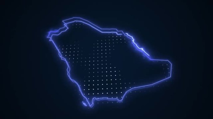 3D移动霓虹蓝色沙特阿拉伯地图边界轮廓循环背景