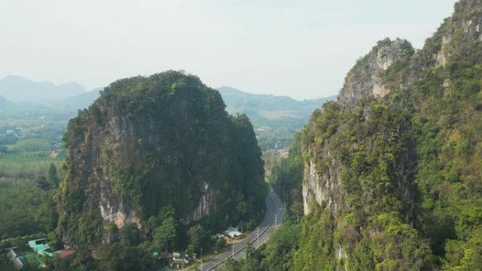 泰国棕榈油树种植园的道路鸟瞰图