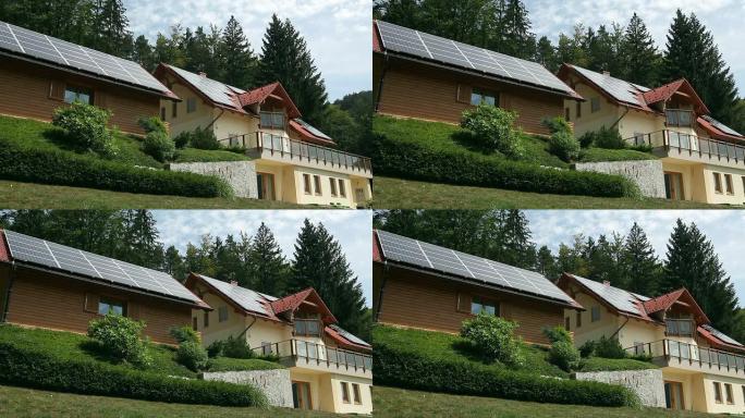 高清全景: 带太阳能电池板的漂亮房子
