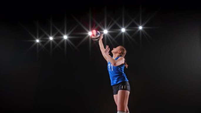 SLO MO SPEED RAMP女子排球运动员在蓝队空中击球