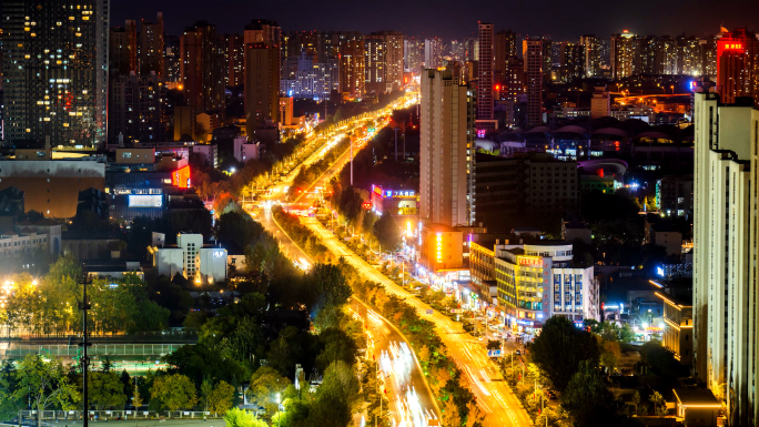 城市街道夜景车流延时摄影