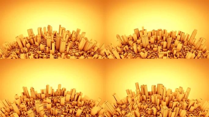 摩天大楼的地球仪，金色