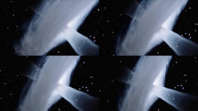 巨大的白洞动画与星星，太空飞行4K