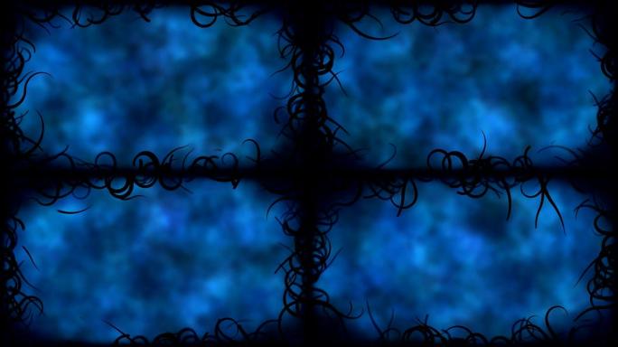 黑色藤蔓边框背景动画-循环蓝色