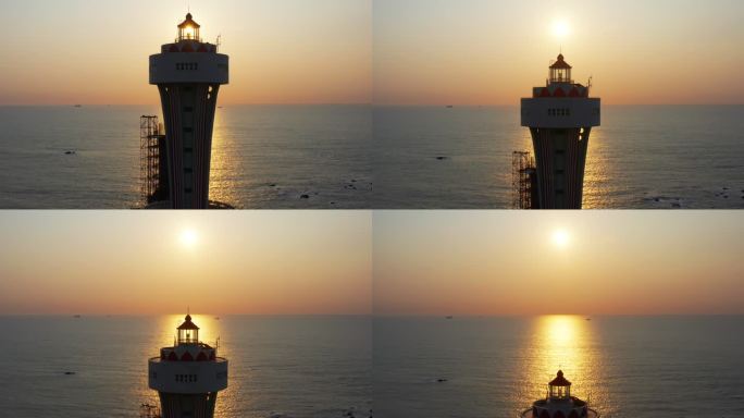 广东南澳岛三囱崖灯塔日出航拍