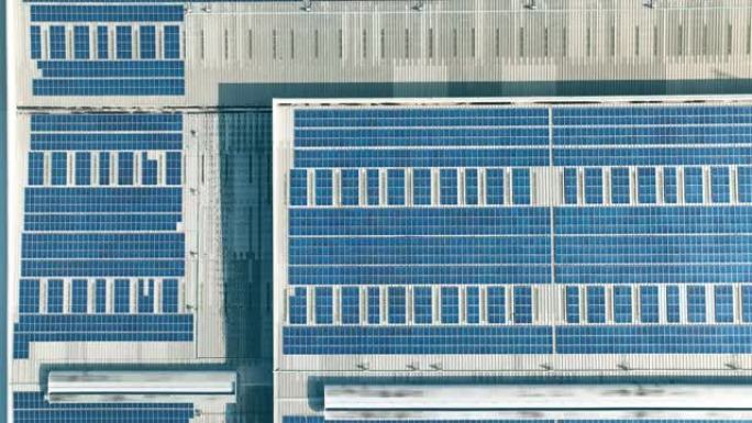 工厂屋顶上太阳能电池板的鸟瞰图