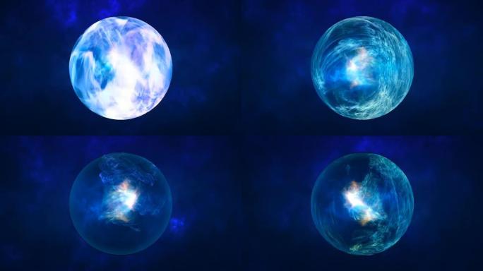 抽象球球行星能量透明玻璃空间抽象背景。视频4k，60 fps