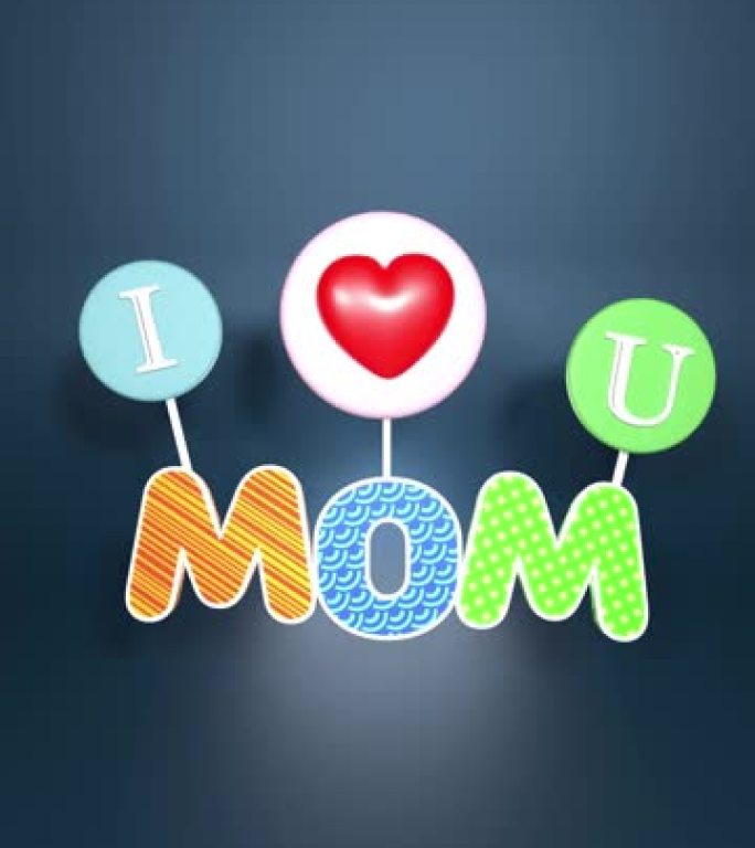 垂直妈妈标题设计，以4k分辨率与蓝色的I Love You吸管一起庆祝母亲节