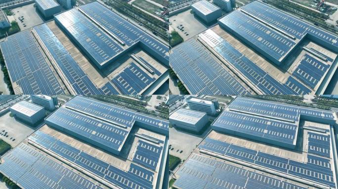 工厂屋顶上太阳能电池板的鸟瞰图