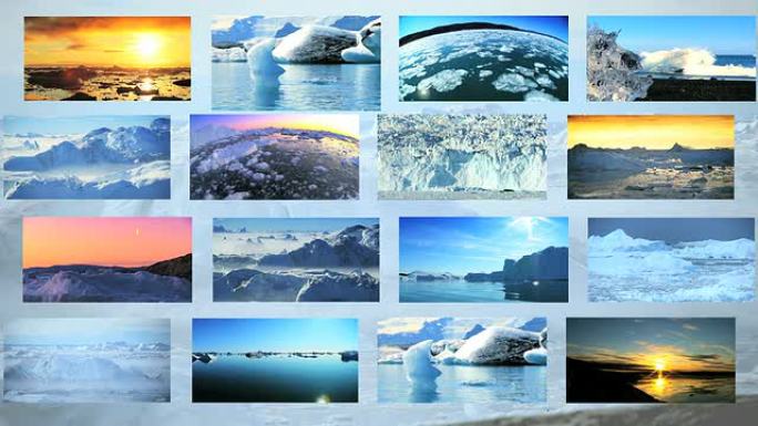 蒙太奇图像融化北极冰川冰