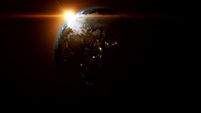 地球旋转环背景与镜头耀斑3D高清