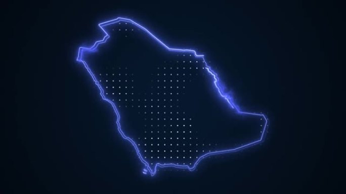 霓虹蓝色沙特阿拉伯地图边界轮廓循环背景