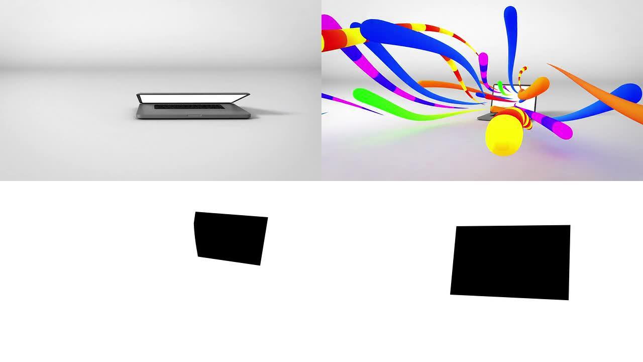 彩色笔记本电脑曝光白色背景