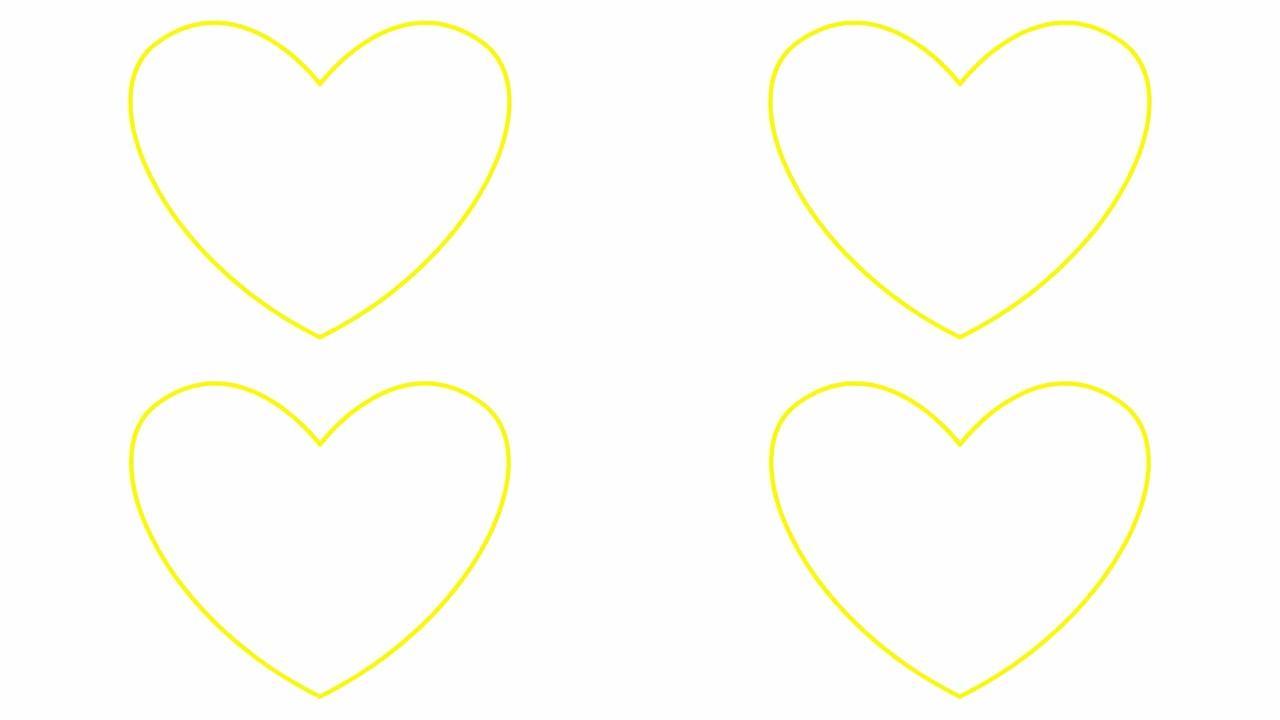 带心电图的动画黄色心脏跳动。搏动心电图的线性符号。循环播放心脏跳动的视频。医疗保健、心脏病学、医学的