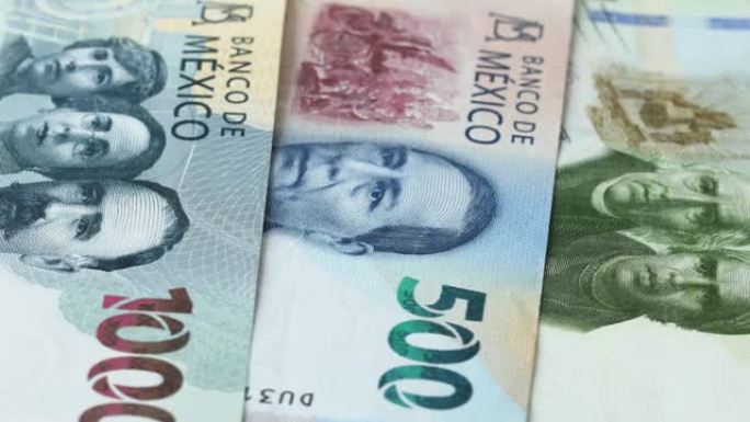 墨西哥货币轮换，顶级比索纸币，金融和经济概念，彩票，命运之轮，金融成功