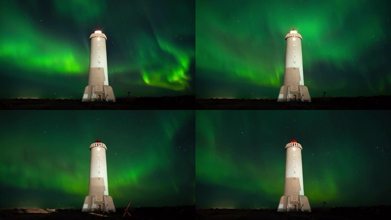 北极光，冰岛的北极光，带星星的真实夜空时间流逝，天文现象，太阳风，地球电磁场。