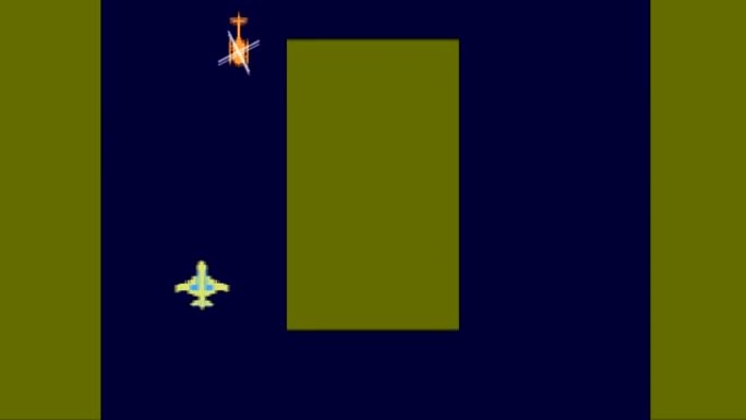 8位战机射击敌方坦克和直升机的电脑游戏动画视频。像素艺术，2d动画，战争。