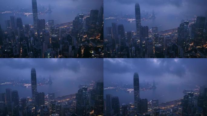 黄昏时的鸟瞰图香港市景