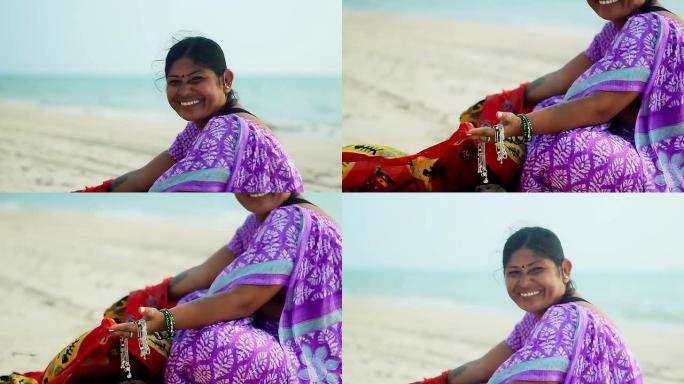 印度妇女穿着五颜六色的纱丽，印度果阿