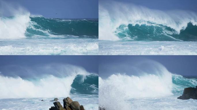强大的波浪撞击危险的岩石