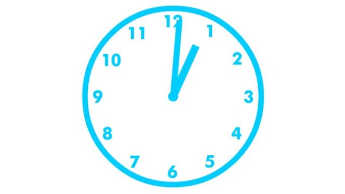 动画时钟。蓝色手表。时间的概念，截止日期。循环视频。矢量插图孤立在白色背景上。