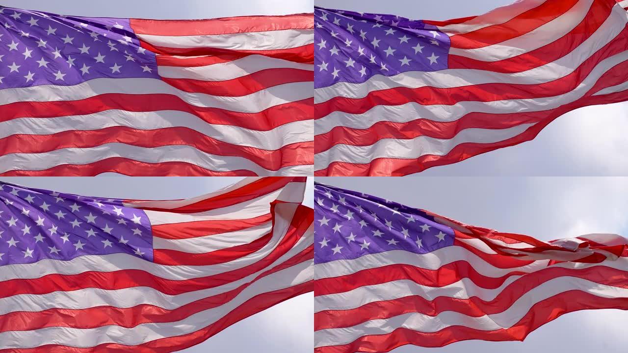 慢动作和美国国旗的特写，美国