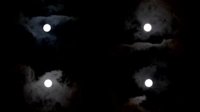月亮在云层之间移动