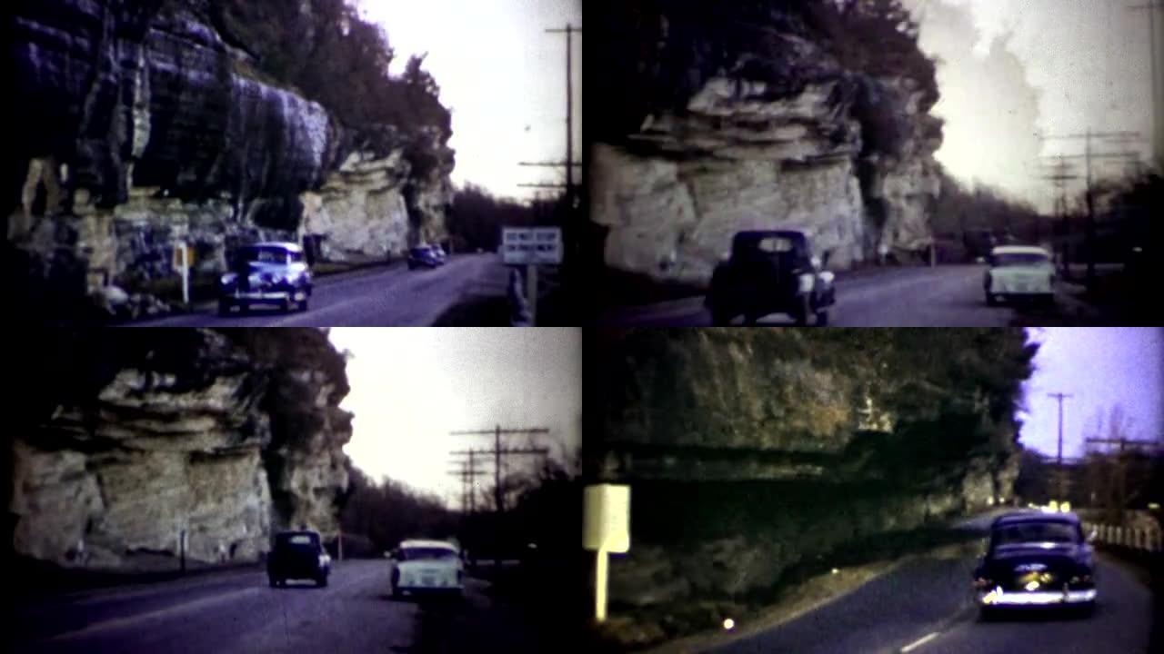 (20世纪50年代8毫米年份) 汽车经过悬崖