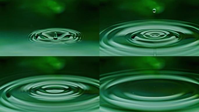 超慢动作极限近距离水滴飞溅，碧绿水面