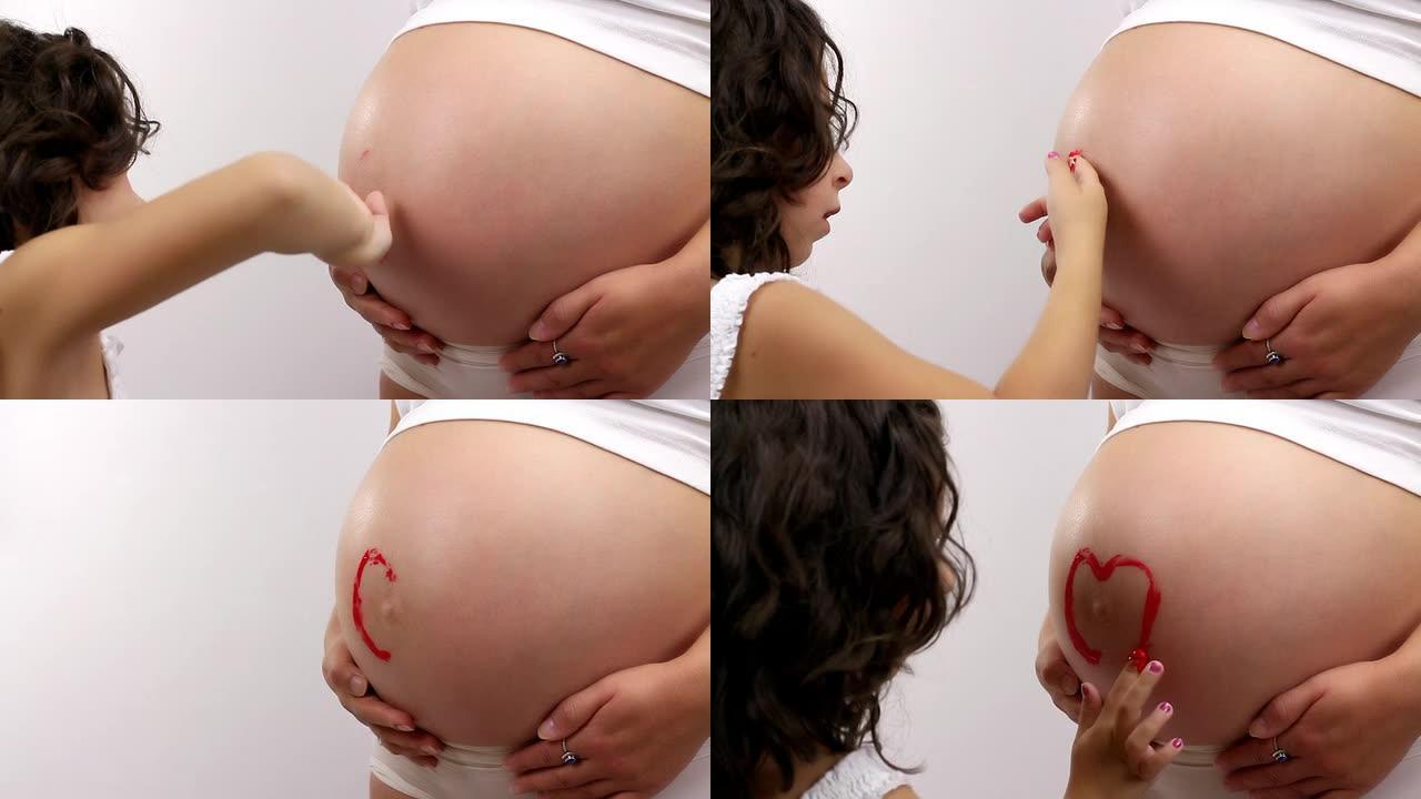 孕妇肚子上的心画