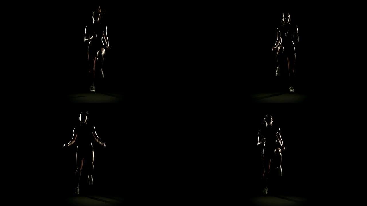 高清视频运动女孩训练练习步骤黑色背景