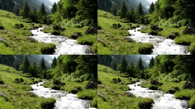 齐勒塔尔阿尔卑斯山的溪流水和景观