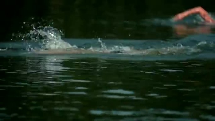 高清: 跟踪湖中竞争的游泳运动员