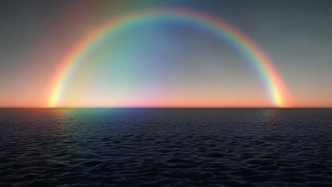 充满热带海洋彩虹，平静的海洋日落环路