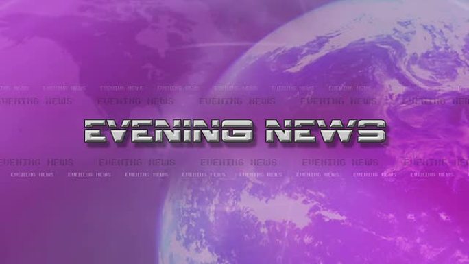 晚间新闻Sting的高分辨率保险杠动画。文本飞进来，一个旋转的光球 -- 粉色/紫色