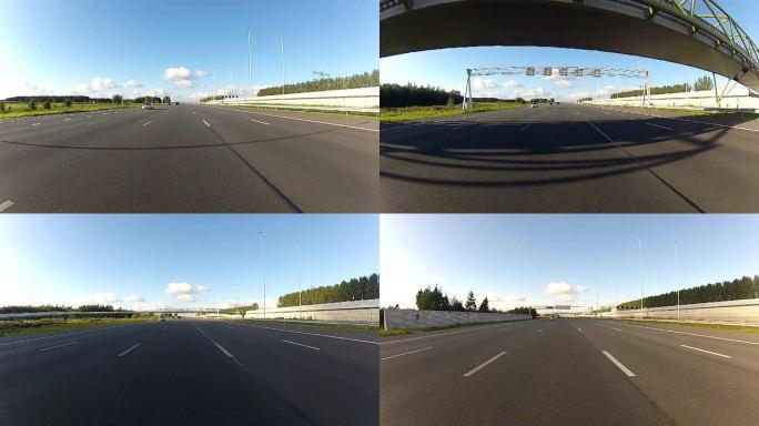 在高速公路上行驶的POV带有后置摄像头