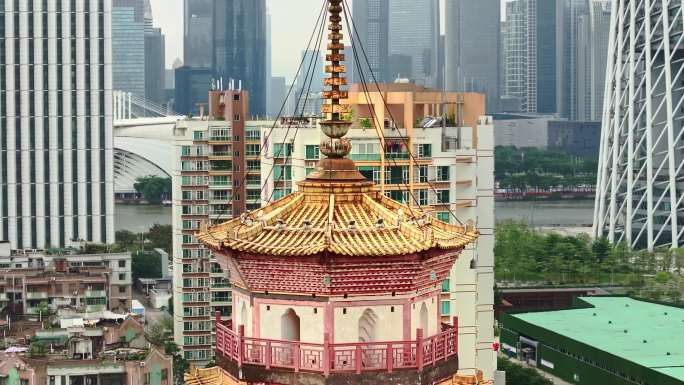 广州八角形楼阁式青砖塔赤岗塔航拍4K视频