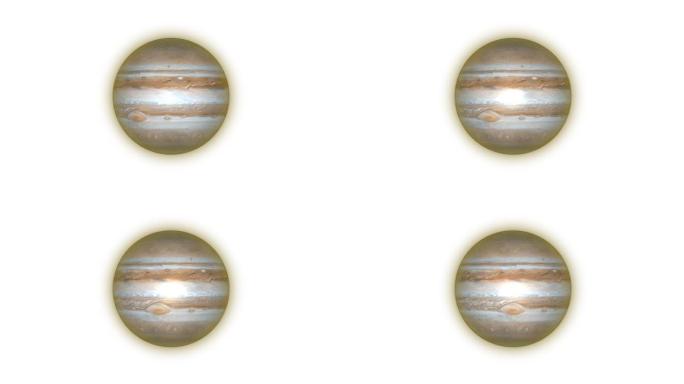 白色背景日夜循环图形上的动画木星行星。