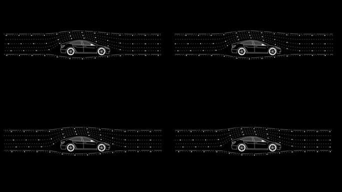未来超级跑车空气动力学测试的概念车动画速度在风洞，侧视图技术和工程-HUD视图