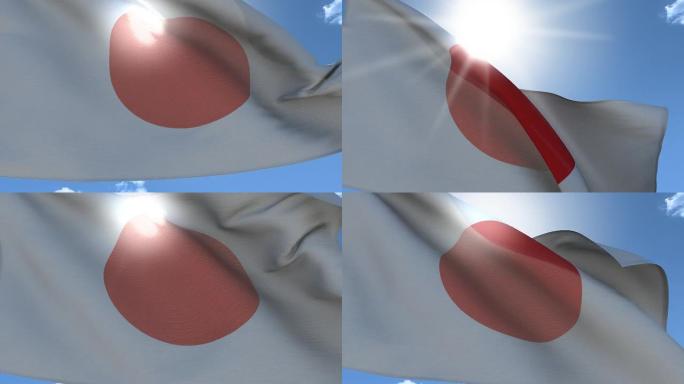 挥舞着日本国旗。无缝环，织物质地。