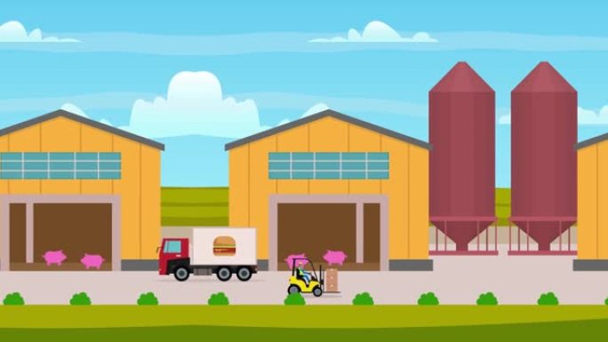 叉车在农业农场建筑物和仓库上移动