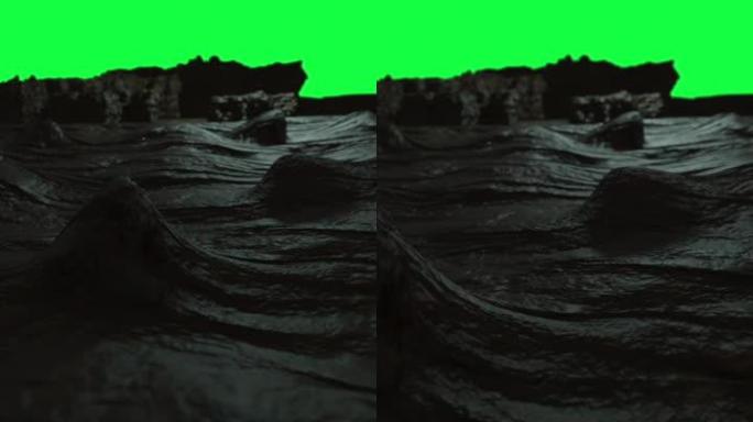 垂直视频动画-科幻风景数字背景。绿屏上的魔术师视图