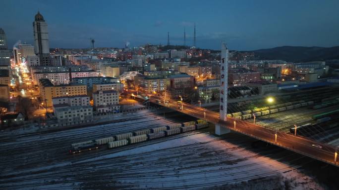 原创 绥芬河中东铁路百年火车站航拍夜景