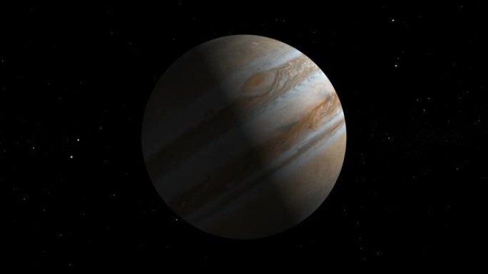 天空中的动画木星行星，有光泽的星空昼夜循环背景。