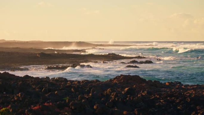 风景如画的海景，大浪冲向岸边。