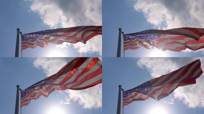 慢动作和美国国旗的特写，美国