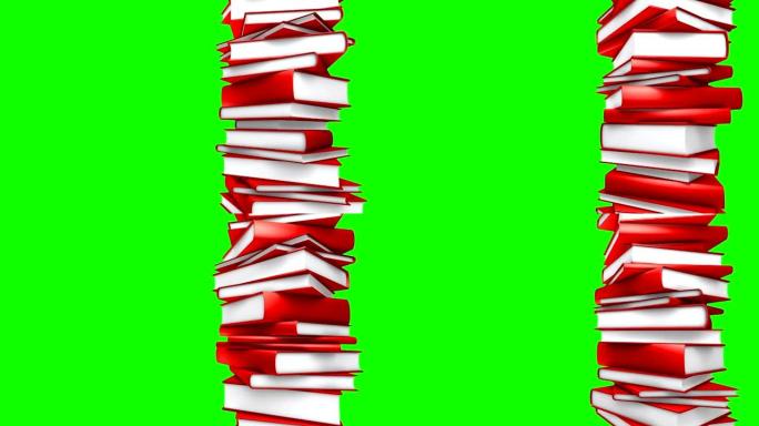 红色书籍堆栈 (绿色屏幕上的循环)