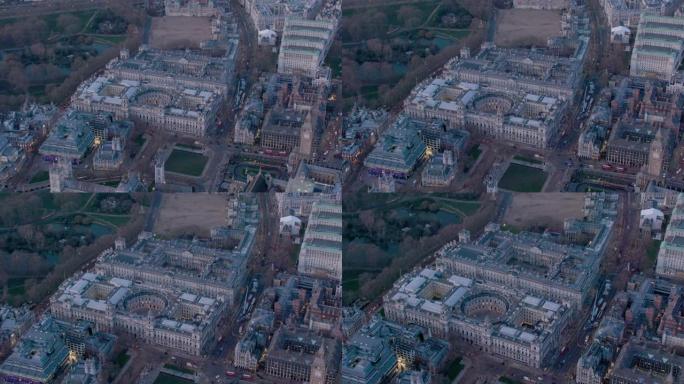 英国伦敦，议会大厦和白厅的鸟瞰图。4 k